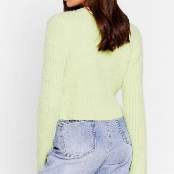 🔆 Nasty Gal Fluffy Knit Button Down V Neck Cardigan - Picture 2 of 7